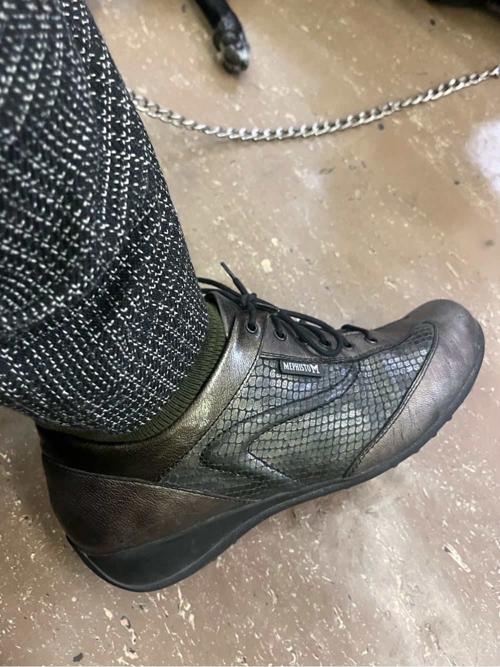 Mephisto Black Leather and Mesh Lace-Up Sneaker